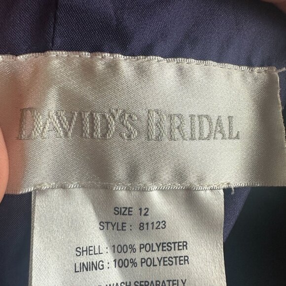 Davids Bridal Size 12 Strapless Navy Satin Gown With Gathered Skirt - Picture 4 of 6